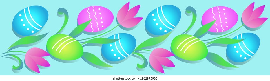 Blue Easter banner, billboard, flyer, invitation and other with Easter eggs.