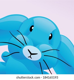 Blue easter bunny with bended down ears close-up