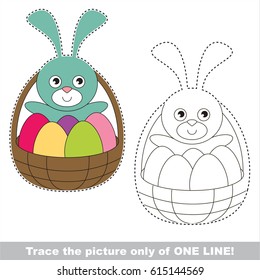 Blue Easter Bunny with eggs and basket. Dot to dot educational game for kids.