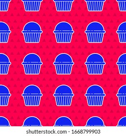 Blue Easter cake icon isolated seamless pattern on red background. Happy Easter.  Vector Illustration