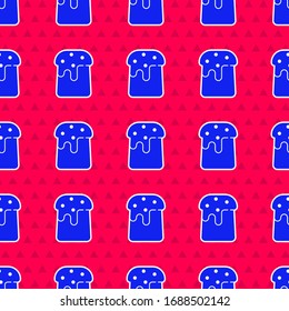 Blue Easter cake icon isolated seamless pattern on red background. Happy Easter.  Vector Illustration