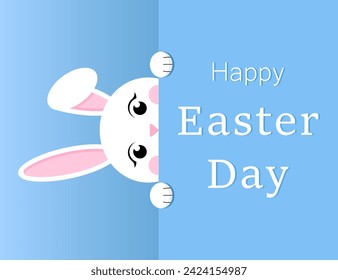 Blue Easter card with a white bunny