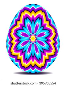 Blue easter egg with colorful flower (optical expansion illusion)