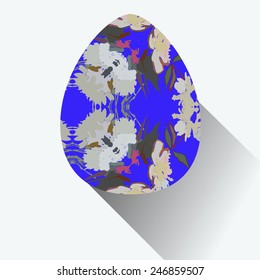 Blue Easter egg with floral ornaments  on a white   background. Hand drawn. 