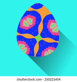 Blue Easter egg with floral ornaments on an azure  background. Hand drawn. 
