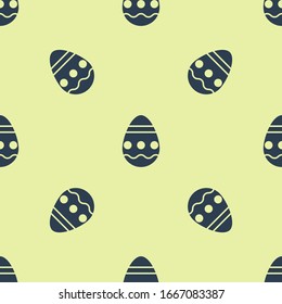 Blue Easter egg icon isolated seamless pattern on yellow background. Happy Easter.  Vector Illustration