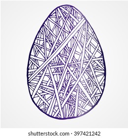 Blue easter egg isolated zentangl pattern with a pattern of a plurality of strips.