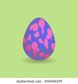 Blue Easter egg pysanka with spots of red crimson paint. Orthodox Easter. Holiday. Christ is risen! vector illustration on a green background with a shadow. Gradient