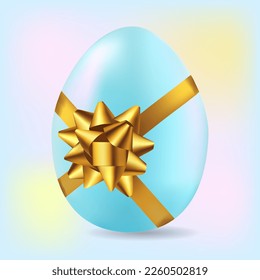 Blue Easter egg with ribbons and a bow close-up. The concept of the arrival of spring, Easter. Vector image
