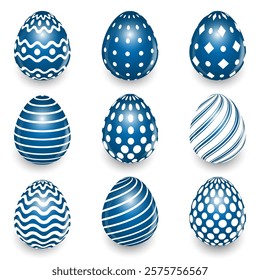 Blue Easter egg set and various patterns