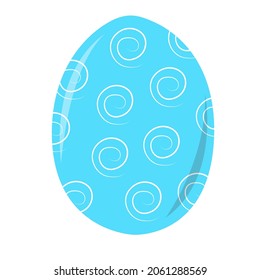 A blue Easter egg with a spiral pattern. Isolated design element.