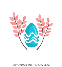 Blue Easter Egg and Spring Twigs Vector Illustration