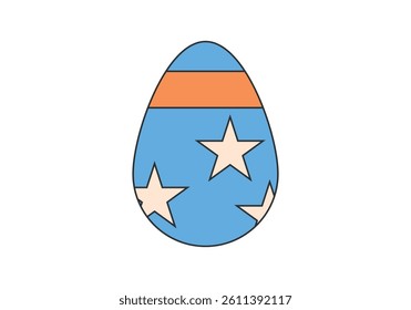 Blue Easter egg with white stars and orange rectangle