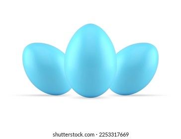 Blue Easter eggs creative art statuette bauble tradition food decorative design 3d icon realistic vector illustration. Premium chicken protein meal for holiday celebration eggshell healthy product