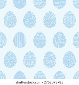 Blue Easter Eggs doodle seamless pattern.  Vector doodle silhouette pattern design