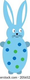 Conejo de Pascua Azul con orejas grandes y sonriente al estilo de las caricaturas 