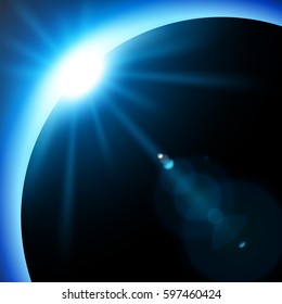 Blue eclipse, Suitable for product advertising, natural events, horror concept and other. Vector Illustration