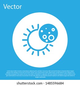 Blue Eclipse of the sun icon isolated on blue background. Total sonar eclipse. White circle button. Vector Illustration