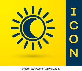 Blue Eclipse of the sun icon isolated on yellow background. Total sonar eclipse.  Vector Illustration