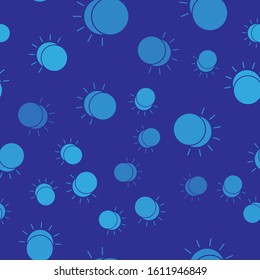 Blue Eclipse of the sun icon isolated seamless pattern on blue background. Total sonar eclipse.  Vector Illustration