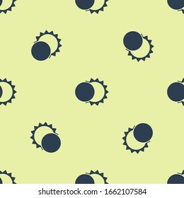 Blue Eclipse of the sun icon isolated seamless pattern on yellow background. Total sonar eclipse.  Vector Illustration