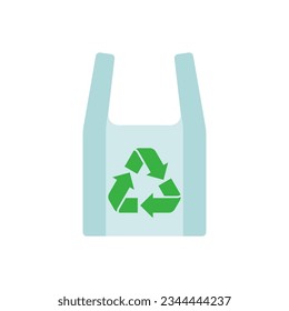 Icono de bolsa de plástico azul reciclada. Ilustración vectorial.