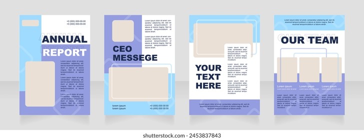 Blue economic blank brochure layout design. Economic and financial info. Vertical poster template set with empty copy space for text. Premade corporate reports collection. Editable flyer paper pages