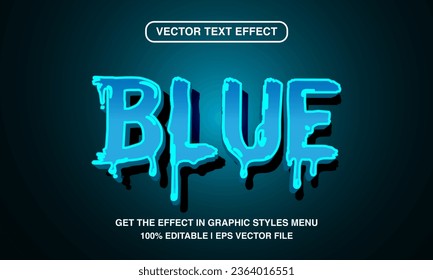 Blue editable text effect template, 3d cartoon dripping water text style, premium vector