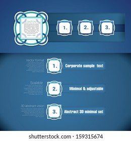 Blue edition of a scalable vector design composition of circle and rectangle composed classical architectural style buttons for numbers and content simple menu for web print or for universal use