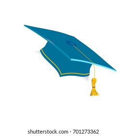 Blue Education Cup on white background. Student Graduation Hat. Vector illustration