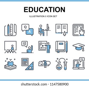 Blue Education icons set, Editable Stroke. 48x48 Pixel Perfect.