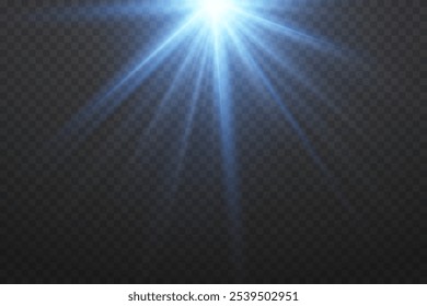 Blue effect with glare of light, light rays. On a transparent background.