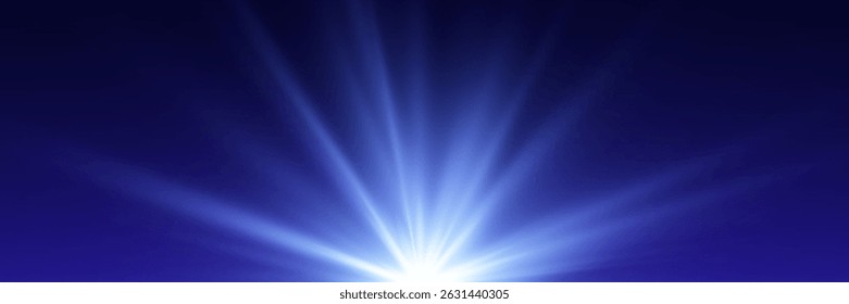 Efecto azul con brillo de luz. Efecto del flash solar. Sobre fondo transparente. Vector. EPS 10.
