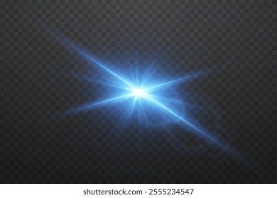 Blue effect of star flash, and neon light. On a transparent background.