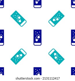 Los comprimidos de aspirina efervescentes azules se disuelven en un vaso de icono de agua aislados sin soldadura sobre fondo blanco.  Ilustración vectorial