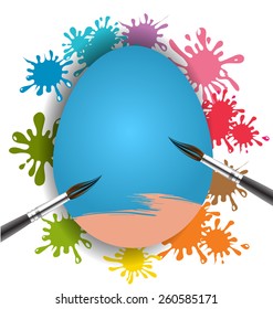 Blue egg and brush on colorful paint splash for Easter day card