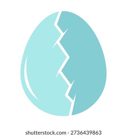 A blue egg with cracked shell and white background