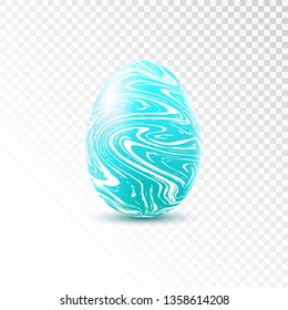 Blue egg with marble texture isolated on transparent background. Easter object template.