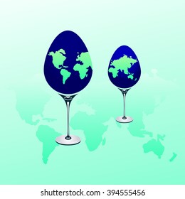 Blue egg style globe with green map, Easter eggs 