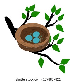 Blue eggs in the nest spring symbol Easter illustration vector