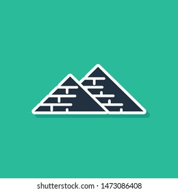 Blue Egypt pyramids icon isolated on green background. Symbol of ancient Egypt. Vector Illustration Blue Egypt pyramids icon isolated on green background. Symbol of ancient Egypt. Vector Illustration