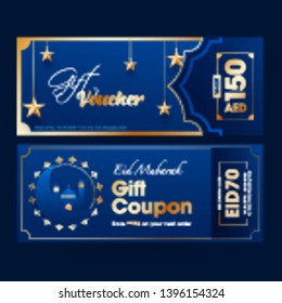 Oferta diferente de cupón de regalo de Blue Eid Mubarak o de cupón.