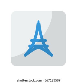 Blue Eiffel Tower icon on grey rounded square button on white