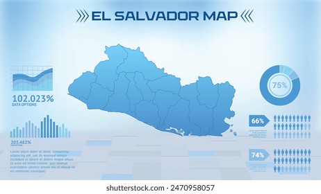 Blue El Salvador Map with States, Political El Salvador infographic map vector illustration