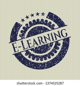 Blue E-Learning distressed rubber grunge seal