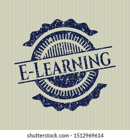 Blue E-Learning distressed rubber seal with grunge texture