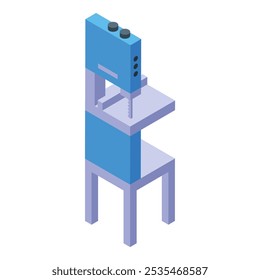 Blue electric bandsaw for cutting wood materials, woodworking machinery standing on a white background