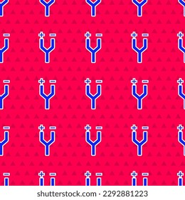 Blue Electric cable icon isolated seamless pattern on red background.  Vector Illustration