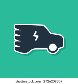 Icono de carga azul del enchufe del coche eléctrico y del cable eléctrico aislado en fondo verde. Tecnologías ecológicas renovables.  Vector