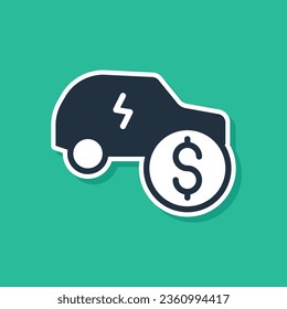 Blue Electric car price icon isolated on green background. Electric auto industry growth concept. Electric car sale concept.  Vector